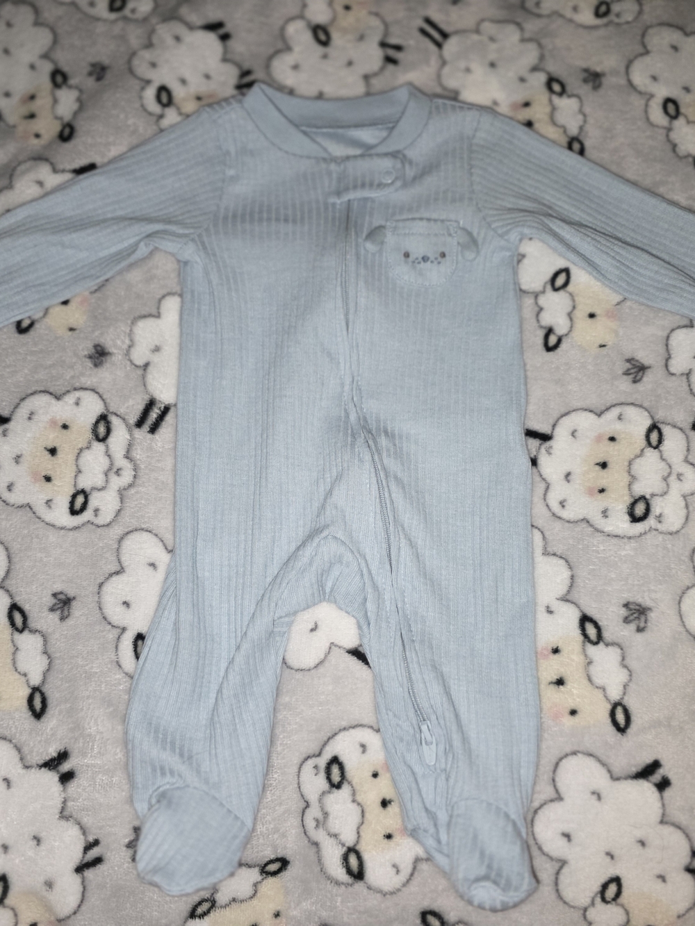 🐶 New Carter's Newborn Light Blue Ribbed Footed One-Piece with Puppy Patch